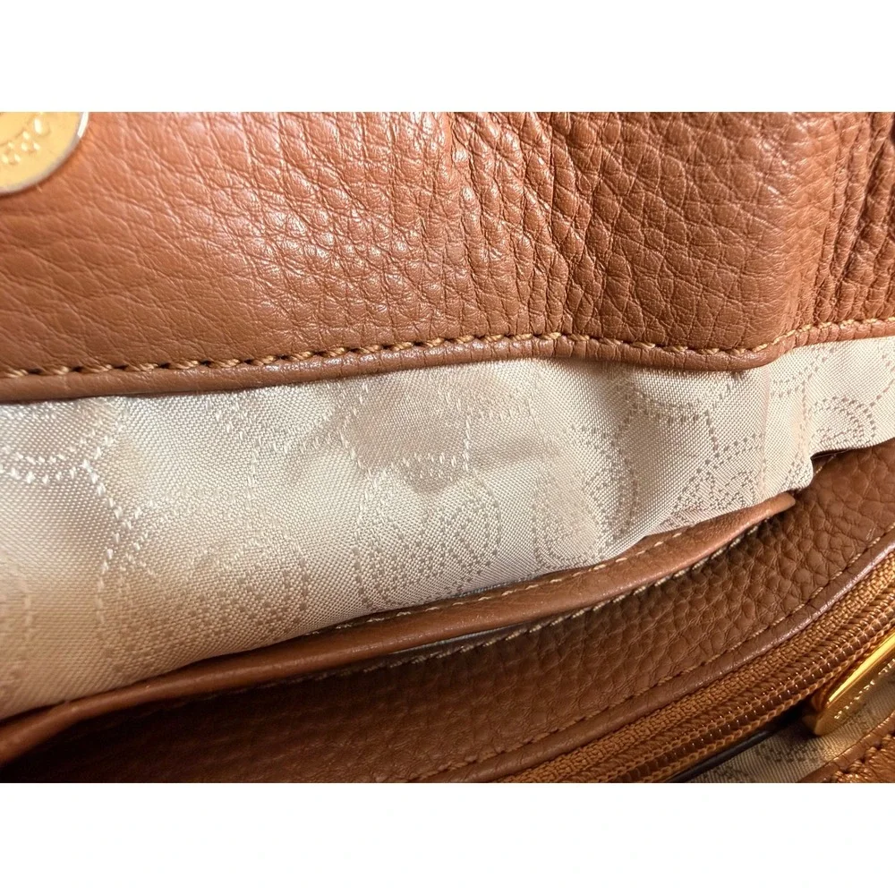 Michael Kors Acorn Pebbled Leather Chain Tote Bag Gold Hardware Tan Large